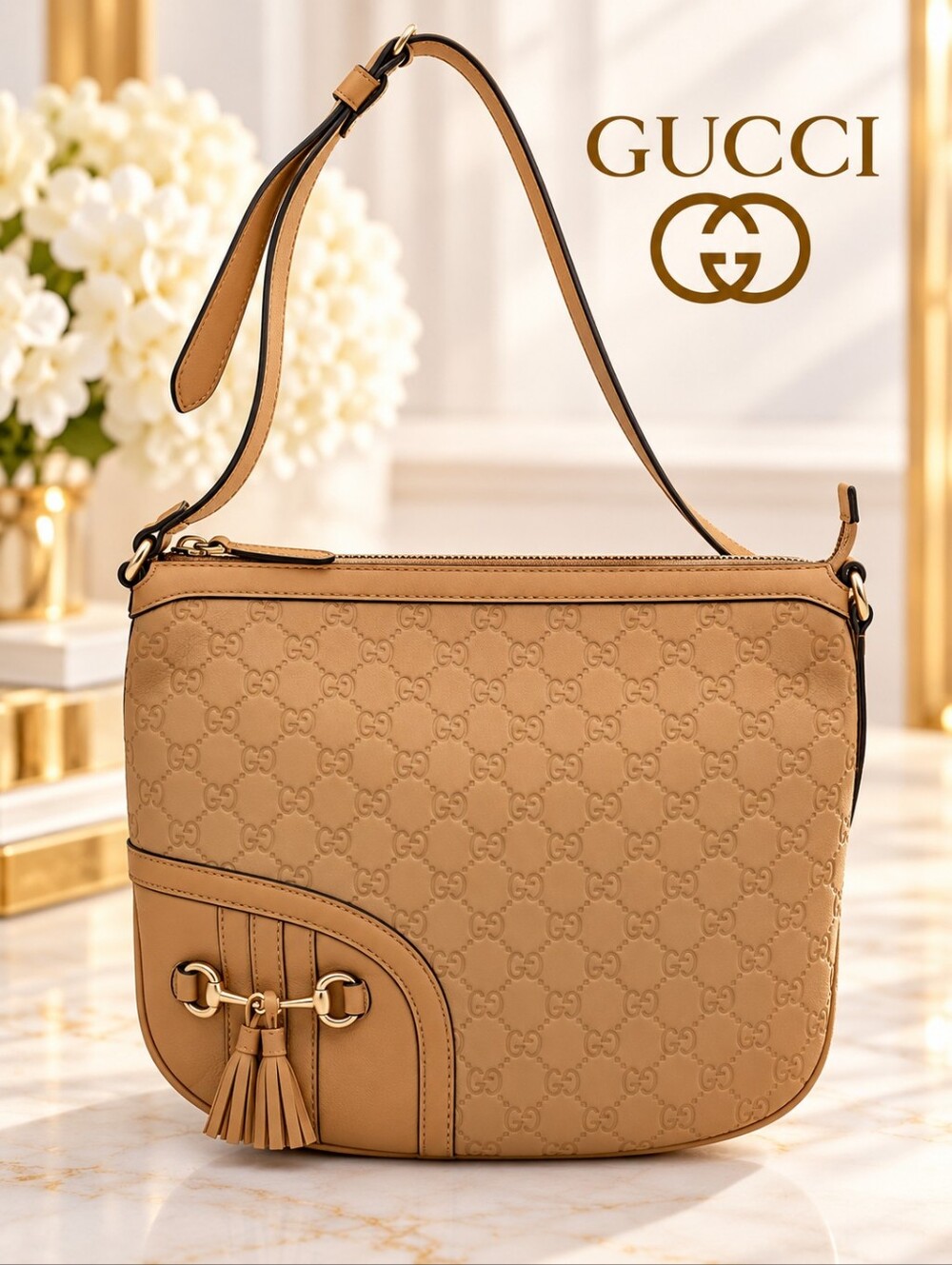 Authentic Gucci Guccissima Horsebit Shoulder Bag/Leather Crossbody
